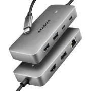 AXAGON HMC-CUB83X2, USB 10Gbps hub, 2x USB-A, USB-C, HDMI i DP 4k/144Hz, RJ-45 GLAN, PD 100W, USB-C kabel 15cm
