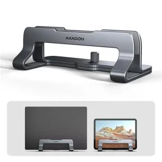 AXAGON STND-VG vertikalni aluminijski stalak za laptop s podesivim razmakom od 10" do 17,3", sivi