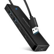 AXAGON HUE-C2A, 4× USB 5Gbps TRAVEL hub, 2× USB-A + 2× USB-C, USB-C napajanje, USB-A kabel 19 cm