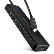 AXAGON HUE-C2C, 4× USB 5Gbps TRAVEL hub, 2× USB-A + 2× USB-C, USB-C napajanje, USB-C kabel 19 cm