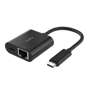 Belkin USB-C adapter s Gigabit Ethernet RJ45 + napajanjem od 100 W, crni