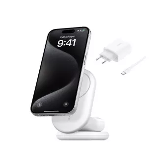 Belkin BOOST CHARGE™ Qi2 15W 2u1 Magnetski stalak za punjenje, sklopivi, bijeli Belkin BOOST CHARGE™ Qi2 15W 2u1 Magnetski stalak za punjenje, sklopivi, bijeli