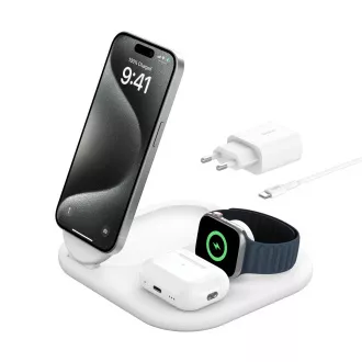 Belkin BOOST CHARGE™ Qi2 15W 3u1 Magnetski stalak za punjenje, sklopivi, bijeli Belkin BOOST CHARGE™ Qi2 15W 3u1 Magnetski stalak za punjenje, sklopivi, bijeli