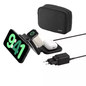 Belkin BOOST CHARGE™ PRO Qi2 3-u-1 bežična sklopiva putna podloga za iPhone/Apple Watch/AirPods, crna Belkin BOOST CHARGE™ PRO Qi2 3-u-1 bežična sklopiva putna podloga za iPhone/Apple Watch/AirPods, crna