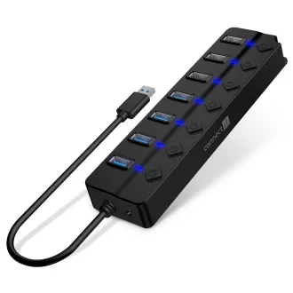 CONNECT IT Mighty Switch 2 USB-A hub, (4xUSB-A 3.0, 3xUSB-A 2.0), vanjski, CRNI