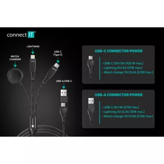 CONNECT IT Wirez 6u1 1x USB-C 1x Lightning 1x Punjač za sat 1,25 m CRNA