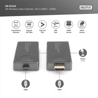 DIGITUS DS-55324 4K bežični video ekstender set, 30 m (USB-C - HDMI)