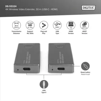 DIGITUS DS-55324 4K bežični video ekstender set, 30 m (USB-C - HDMI)