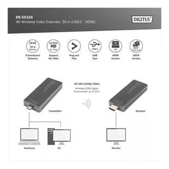 DIGITUS DS-55324 4K bežični video ekstender set, 30 m (USB-C - HDMI)