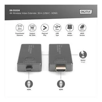 DIGITUS DS-55324 4K bežični video ekstender set, 30 m (USB-C - HDMI)