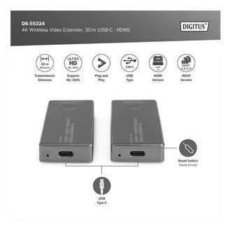 DIGITUS DS-55324 4K bežični video ekstender set, 30 m (USB-C - HDMI)