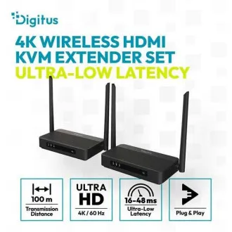 DIGITUS 4K/60Hz bežični HDMI KVM produživač, 100 m, crni DIGITUS 4K/60Hz bežični HDMI KVM produživač, 100 m, crni