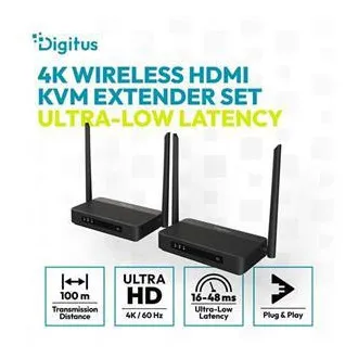 DIGITUS 4K/60Hz bežični HDMI KVM produživač, 100 m, crni DIGITUS 4K/60Hz bežični HDMI KVM produživač, 100 m, crni