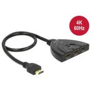 Delock HDMI UHD preklopnik 3 x HDMI ulaz > 1 x HDMI izlaz 4K s integriranim kabelom 50 cm