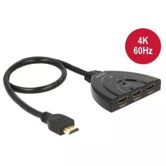 Delock HDMI UHD preklopnik 3 x HDMI ulaz > 1 x HDMI izlaz 4K s integriranim kabelom 50 cm