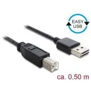 Delock kabel EASY-USB 2.0 Tipa-A muški > USB 2.0 Tipa-B muški 0,5 m crni
