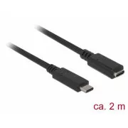 Delock Produžni kabel SuperSpeed USB (USB 3.1 Gen 1) USB Type-C™ muški > ženski priključak 3 A 2,0 m crni