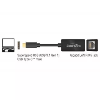 Delock Super Speed USB adapter (USB 3.1 Gen 1) s USB Type-C™ muškim priključkom > Gigabit LAN 10/100/1000 Mbps kompaktni crni Delock Super Speed USB adapter (USB 3.1 Gen 1) s USB Type-C™ muškim priključkom > Gigabit LAN 10/100/1000 Mbps kompaktni crni