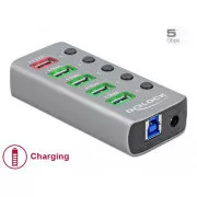 Delock USB 3.2 Gen 1 hub s 4 priključka + 1 priključak za brzo punjenje s prekidačem i osvjetljenjem