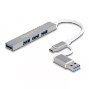 Delock tanki USB Hub s 4 ulaza s USB Type-C™ ili USB Type-A na 3 x USB 2.0 Type-A ženski + 1 x USB 5 Gbps Type-A ženski