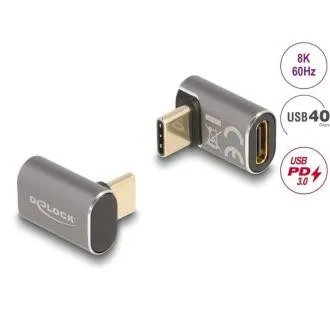 Delock USB adapter 40 Gbps USB Type-C PD 3.0 100 W muški na ženski pravokutni 8K 60 Hz metalni Delock USB adapter 40 Gbps USB Type-C PD 3.0 100 W muški na ženski pravokutni 8K 60 Hz metalni