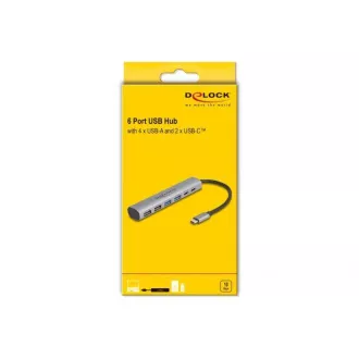 Delock USB čvorište sa 6 priključaka s 4 x USB Type-A utičnice i s 2 x USB Type-C™ utičnice Delock USB čvorište sa 6 priključaka s 4 x USB Type-A utičnice i s 2 x USB Type-C™ utičnice