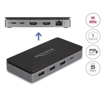 Delock USB Type-C™ priključna stanica 4K - dvostruki HDMI MST / USB / Gigabit LAN / PD 3.0 85 W