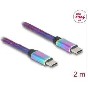 Delock USB 2.0 kabel USB Type-C™ muški na muški, s metalnim omotačem u duginim bojama, PD 3.0, 60 W, 2 m