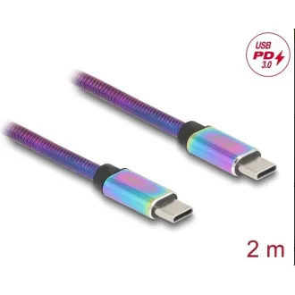 Delock USB 2.0 kabel USB Type-C™ muški na muški, s metalnim omotačem u duginim bojama, PD 3.0, 60 W, 2 m