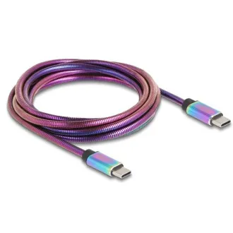 Delock USB 2.0 kabel USB Type-C™ muški na muški, s metalnim omotačem u duginim bojama, PD 3.0, 60 W, 2 m
