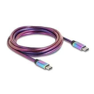 Delock USB 2.0 kabel USB Type-C™ muški na muški, s metalnim omotačem u duginim bojama, PD 3.0, 60 W, 2 m