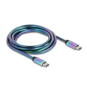 Delock USB 2.0 kabel USB Type-C™ muški na muški, s metalnim omotačem u duginim bojama, PD 3.0, 60 W, 2 m