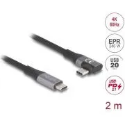 Delock USB kabel 20 Gbps pravokutni lijevi/desni USB PD 3.1 prošireni raspon snage 240 W 2 m