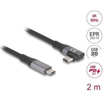 Delock USB kabel 20 Gbps pravokutni lijevi/desni USB PD 3.1 prošireni raspon snage 240 W 2 m Delock USB kabel 20 Gbps pravokutni lijevi/desni USB PD 3.1 prošireni raspon snage 240 W 2 m