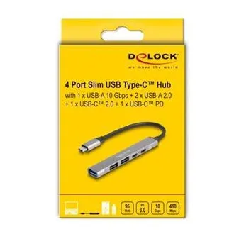 Delock tanki USB Type-C™ razdjelnik s 4 priključka s 1 x USB 10 Gbps Type-A + 2 x USB 2.0 Type-A + 1 x USB 2.0 USB Type-C™ i PD 9