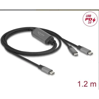Delock USB-C™ Y-kabel 1 x muški na 2 x muški PD 3.0, 100 W pametno napajanje, 1,2 m