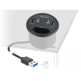 Delock stolni USB hub s 3 priključka, 1 x USB Type-C i 2 x USB Type-A + HD-Audio priključci
