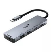 Priključna stanica Genius UH-500, USB-C, 1× HDMI, 2× USB 3.0, 2× USB-C, Power Delivery 100W, 15cm, siva