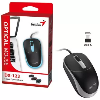 Genius DX-123 miš, žični, optički, 1200DPI, 3 tipke, USB-C, crno-sivi