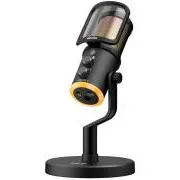 Genius MIC-S400U, Mikrofon, streaming, kardioidni, kondenzatorski, RGB LED, pop filter, USB, USB-C, 1,8 m, crni