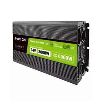 Green Cell PowerInverter LCD 24 V 3000W/60000W inverter za vozila sa zaslonom - čisti sinusni val Green Cell PowerInverter LCD 24 V 3000W/60000W inverter za vozila sa zaslonom - čisti sinusni val