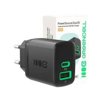 Green Cell PowerSource Duo30 punjač USB/USB-C crni adapter za napajanje 30W napajanje Green Cell PowerSource Duo30 punjač USB/USB-C crni adapter za napajanje 30W napajanje