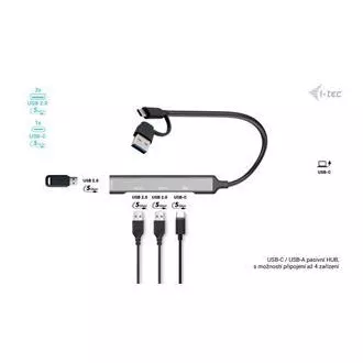 I-Tec USB-A/USB-C metalni HUB 1x USB-C 3.1 + 3x USB 2.0