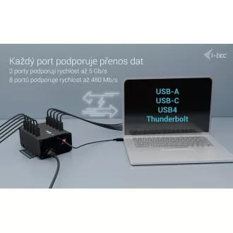 I-tec USB-C/USB-A metalno punjenje + podatkovni HUB, 15 W po priključku, 10x USB-C, 180 W