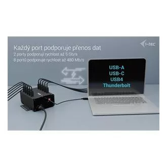 I-tec USB-C/USB-A metalno punjenje + podatkovni HUB, 15 W po priključku, 10x USB-C, 180 W