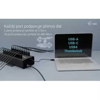 I-tec USB-C/USB-A metalno punjenje + podatkovni HUB, 15 W po priključku, 20x USB-C, 360 W