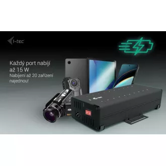 I-tec USB-C/USB-A metalno punjenje + podatkovni HUB, 15 W po priključku, 20x USB-C, 360 W