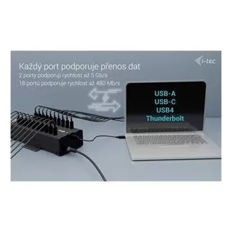 I-tec USB-C/USB-A metalno punjenje + podatkovni HUB, 15 W po priključku, 20x USB-C, 360 W