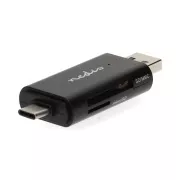Nedis CRDRU2110BK - Čitač memorijskih kartica | Dvostruki čitač kartica USB-C™ / USB-A (USB2.0)