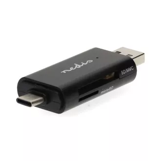 Nedis CRDRU2110BK - Čitač memorijskih kartica | Dvostruki čitač kartica USB-C™ / USB-A (USB2.0)